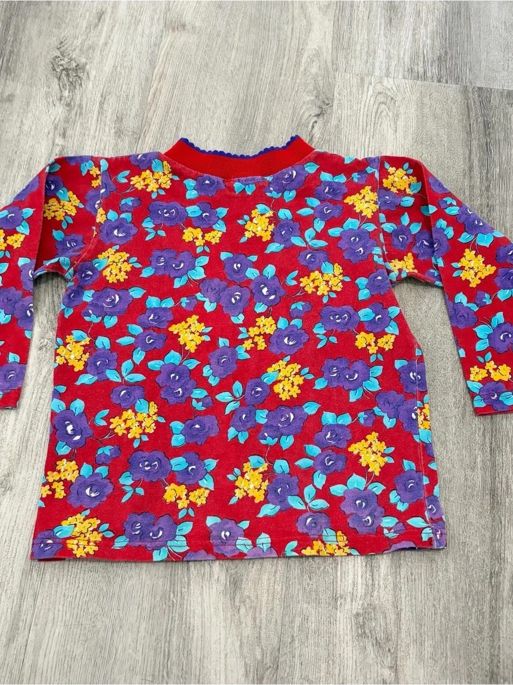 Vintage 90s Girls Floral Mockneck Long Sleeve Shirt Top Red Canoli Size 6